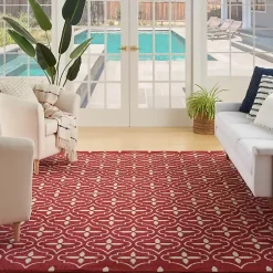 Kirklands Home Brick & Ivory Quatrefoil Indoor/Outdoor Rug, 8x10 New