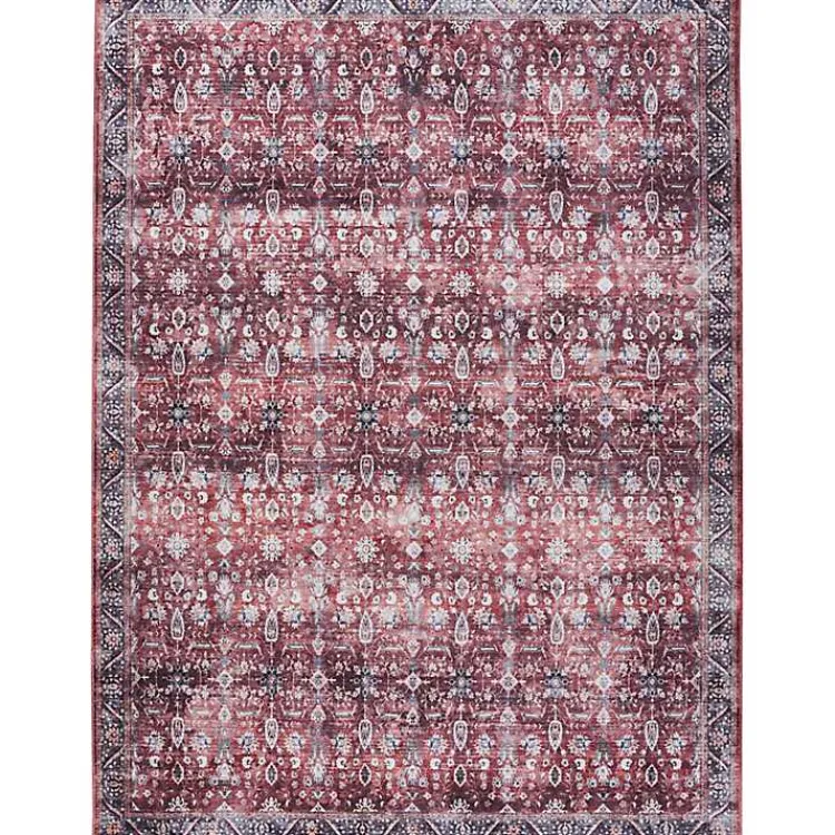 Kirklands Home Brick Vintage Floral Washable Area Rug, 5x7 Red Discount