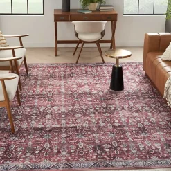 Kirklands Home Brick Vintage Floral Washable Area Rug, 5x7 Red Discount
