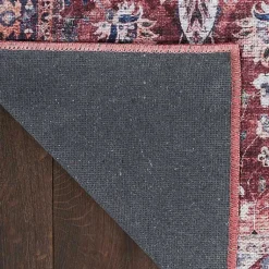 Kirklands Home Brick Vintage Floral Washable Area Rug, 5x7 Red Discount