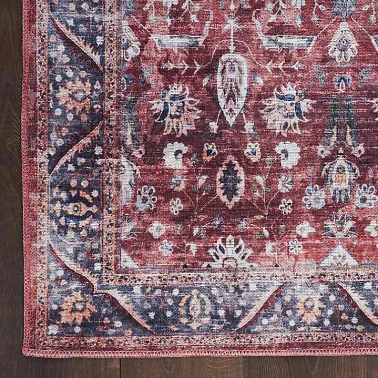 Kirklands Home Brick Vintage Floral Washable Area Rug, 5x7 Red Discount
