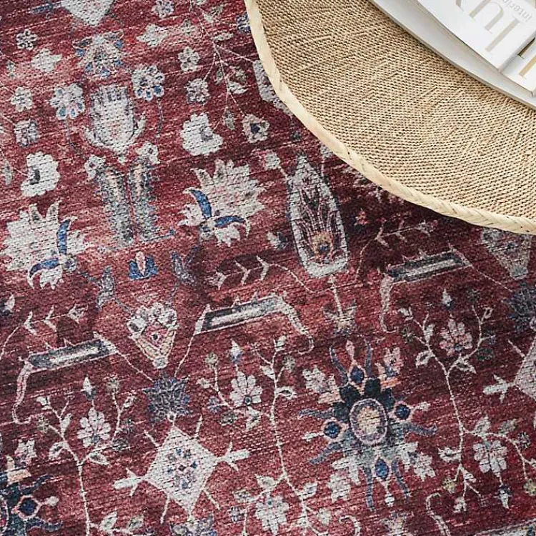 Kirklands Home Brick Vintage Floral Washable Area Rug, 5x7 Red Discount