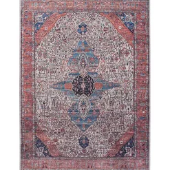 Kirklands Home Brick Vintage Medallion Washable Area Rug, 5x7 Red Outlet
