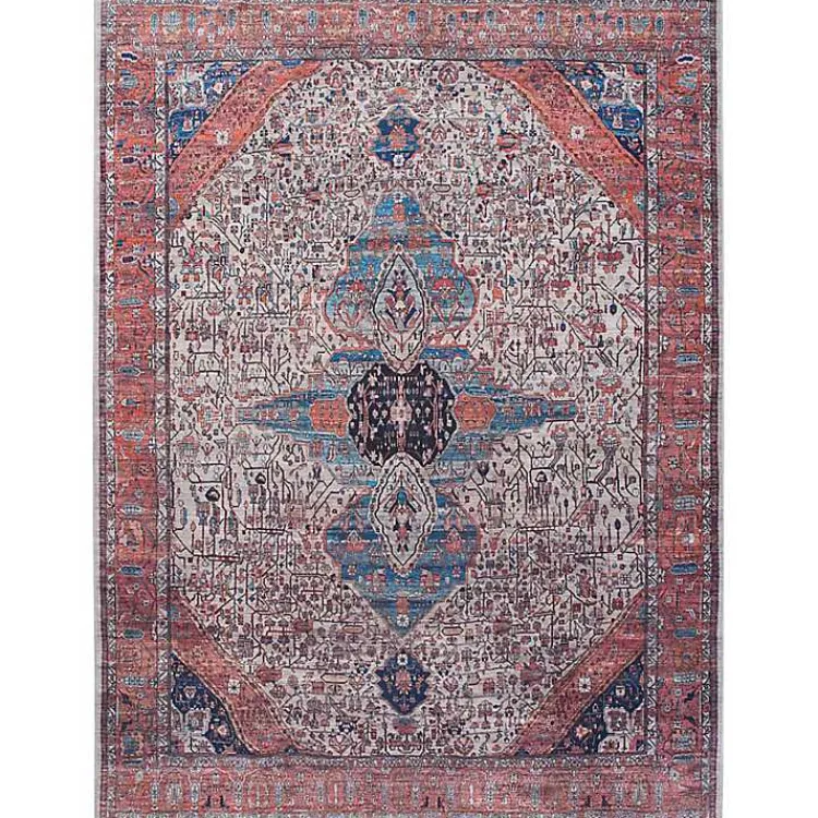 Kirklands Home Brick Vintage Medallion Washable Area Rug, 5x7 Red Outlet