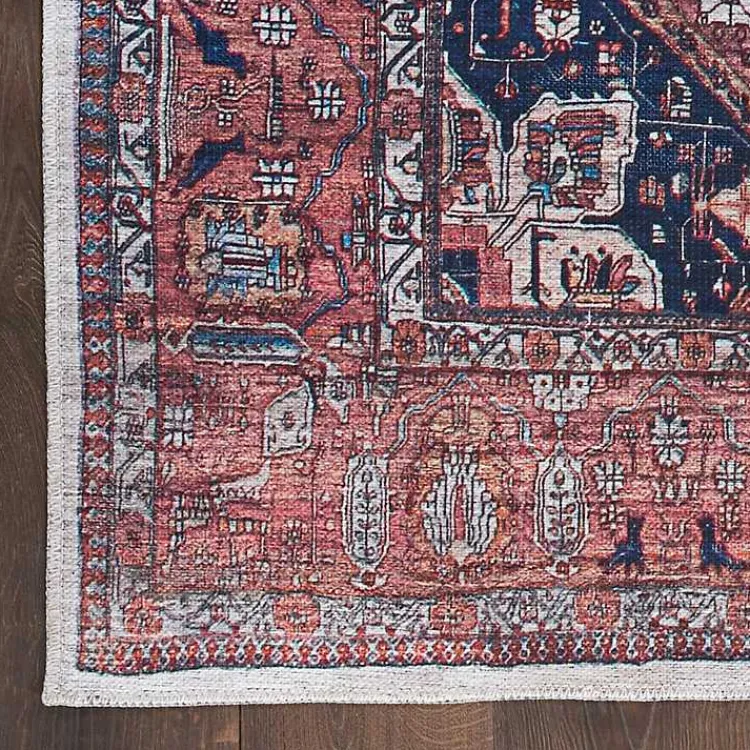 Kirklands Home Brick Vintage Medallion Washable Area Rug, 5x7 Red Outlet