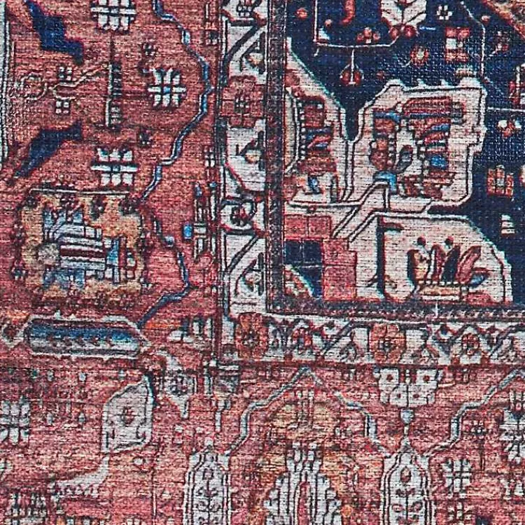 Kirklands Home Brick Vintage Medallion Washable Area Rug, 5x7 Red Outlet