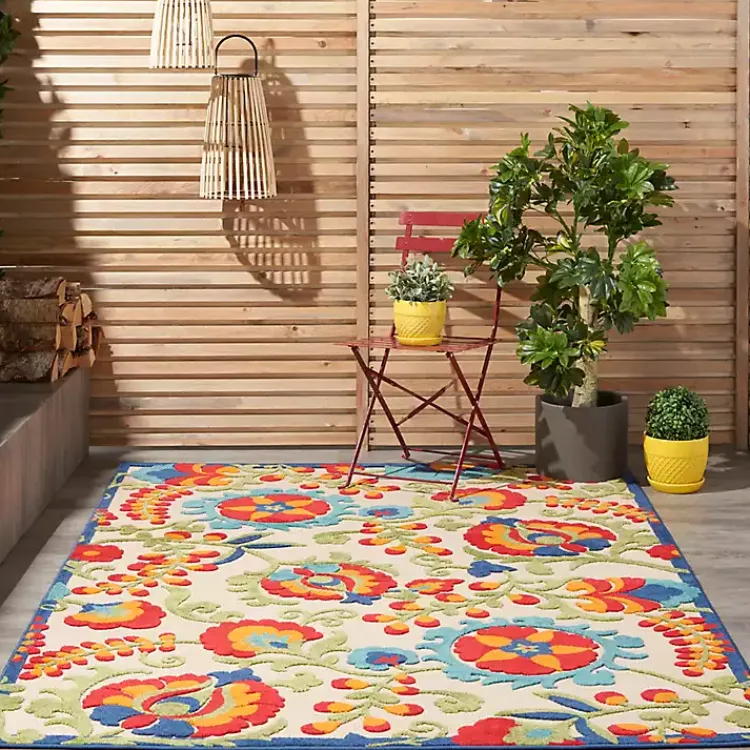 Kirklands Home Bright Abstract Floral Outdoor Area Rug, 5x7 Hot