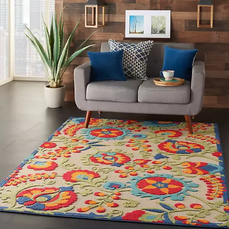 Kirklands Home Bright Abstract Floral Outdoor Area Rug, 5x7 Hot