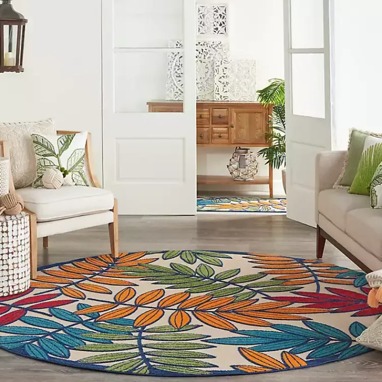 Kirklands Home Bright Branches Round Outdoor Area Rug, 7x7 Outlet