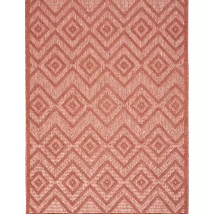 Kirklands Home Bright Coral Diamond Outdoor Area Rug, 6x9 Orange New