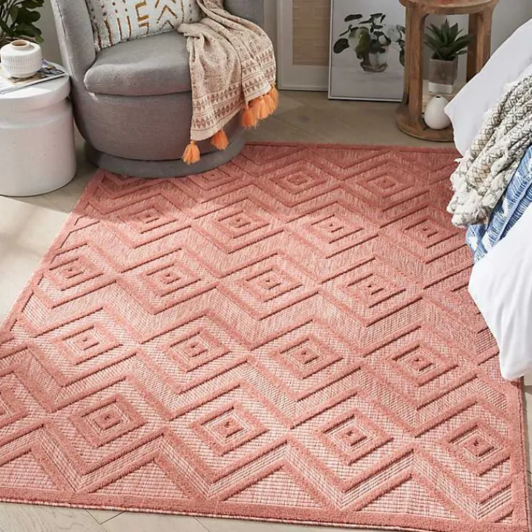 Kirklands Home Bright Coral Diamond Outdoor Area Rug, 6x9 Orange New