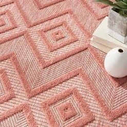 Kirklands Home Bright Coral Diamond Outdoor Area Rug, 6x9 Orange New