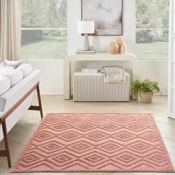 Kirklands Home Bright Coral Diamond Outdoor Area Rug, 6x9 Orange New