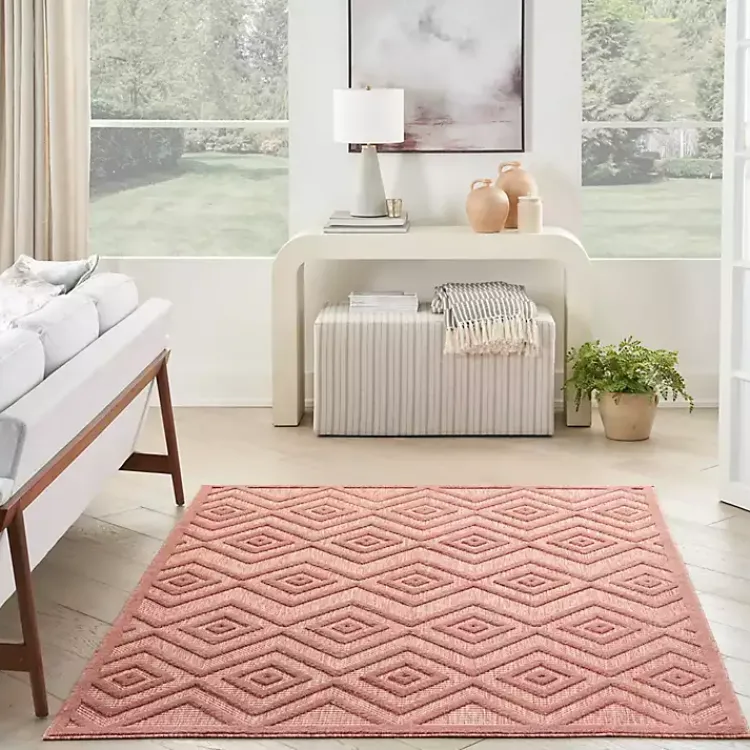 Kirklands Home Bright Coral Diamond Outdoor Area Rug, 6x9 Orange New