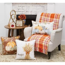 Blankets & Throws>Kirklands Home Bright Orange Harvest Plaid Throw