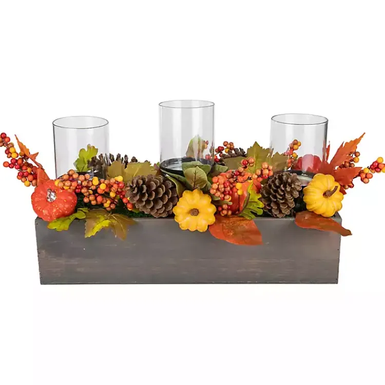 Arrangements & Greenery>Kirklands Home Bright Pumpkin and Leaves Candle Centerpiece