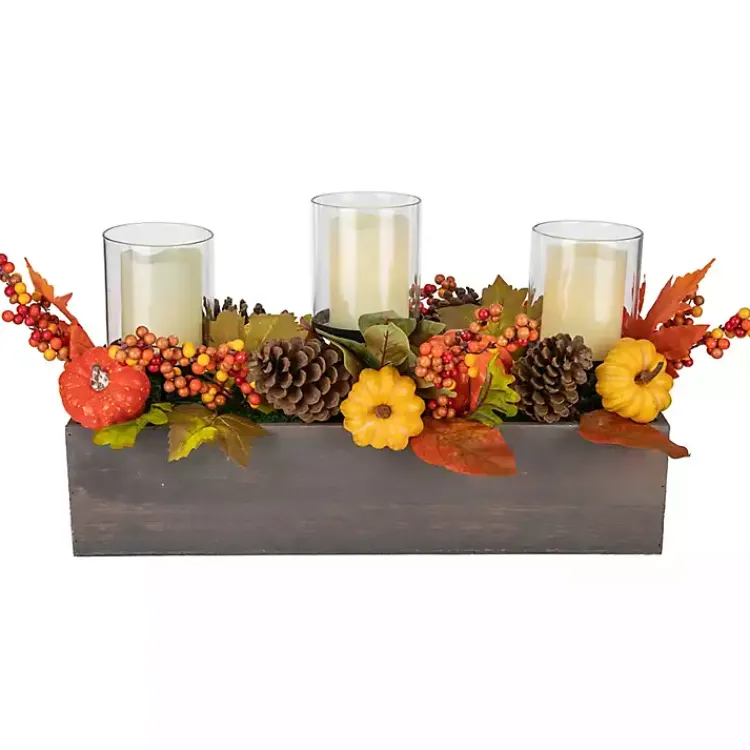 Arrangements & Greenery>Kirklands Home Bright Pumpkin and Leaves Candle Centerpiece