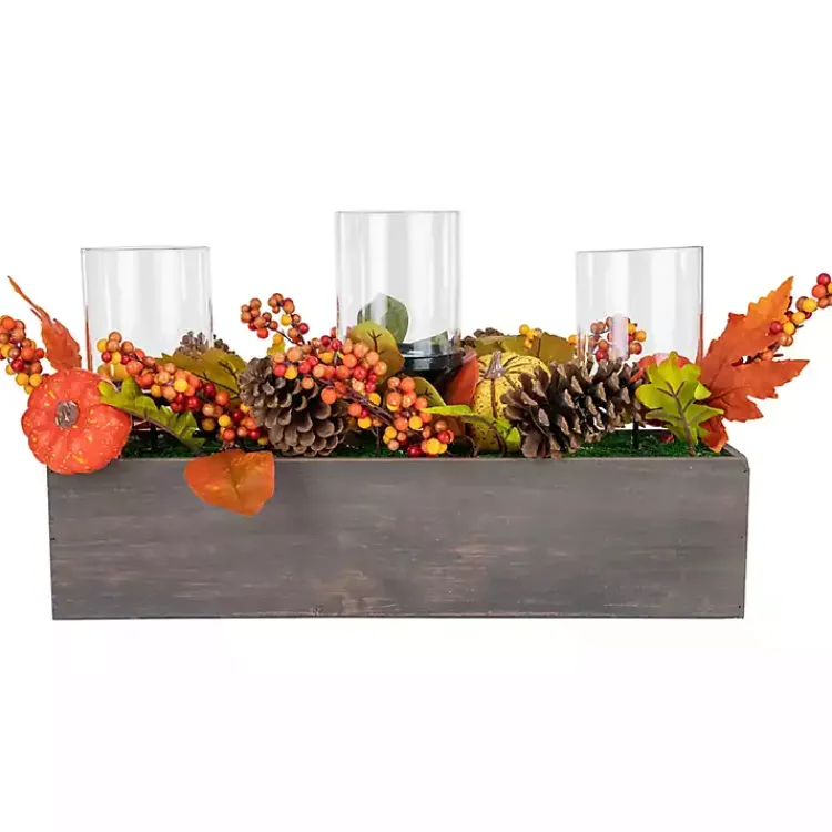Arrangements & Greenery>Kirklands Home Bright Pumpkin and Leaves Candle Centerpiece
