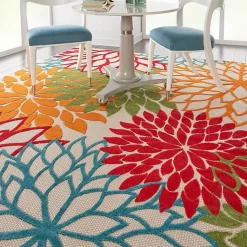 Kirklands Home Bright Red Floral Burst Outdoor Area Rug, 6x9 New