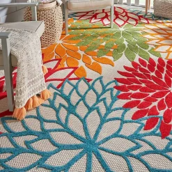 Kirklands Home Bright Red Floral Burst Outdoor Area Rug, 6x9 New