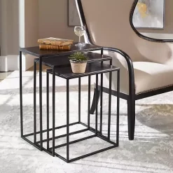 Kirklands Home Bronze & Metal Nesting Side Tables, Set of 3 Black New