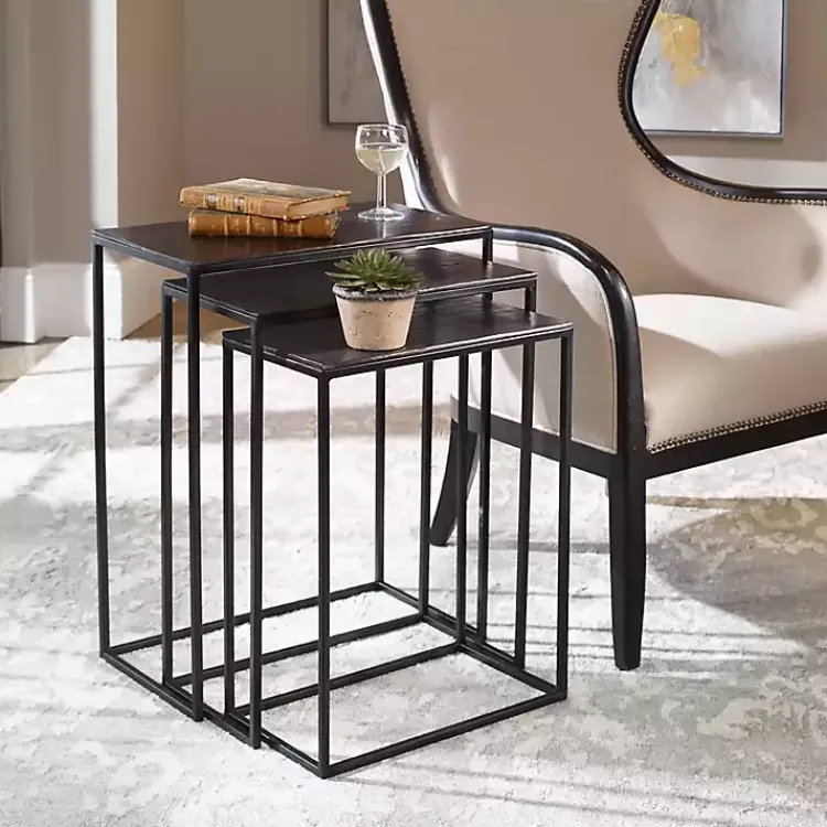 Kirklands Home Bronze & Metal Nesting Side Tables, Set of 3 Black New