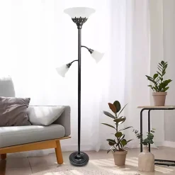 Kirklands Home Bronze and White 3-Scallop Glass Floor Lamp Brown Hot