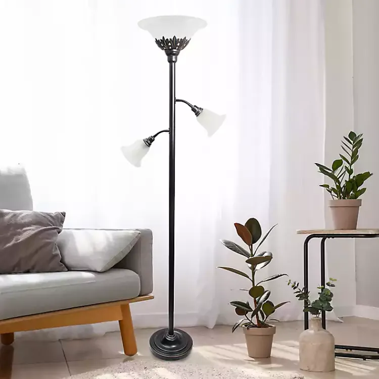 Kirklands Home Bronze and White 3-Scallop Glass Floor Lamp Brown Hot
