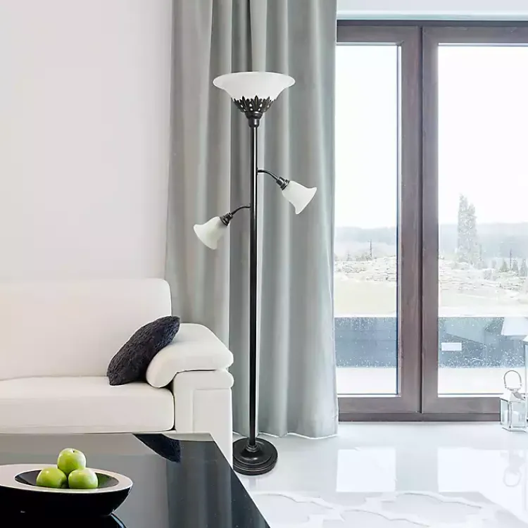 Kirklands Home Bronze and White 3-Scallop Glass Floor Lamp Brown Hot