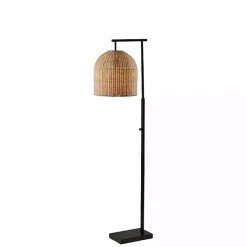 Kirklands Home Bronze and Woven Rat Stem Floor Lamp Tan Outlet