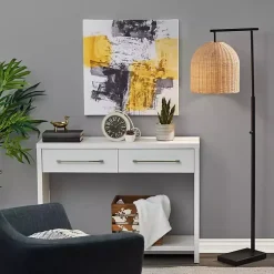Kirklands Home Bronze and Woven Rat Stem Floor Lamp Tan Outlet