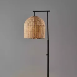 Kirklands Home Bronze and Woven Rat Stem Floor Lamp Tan Outlet