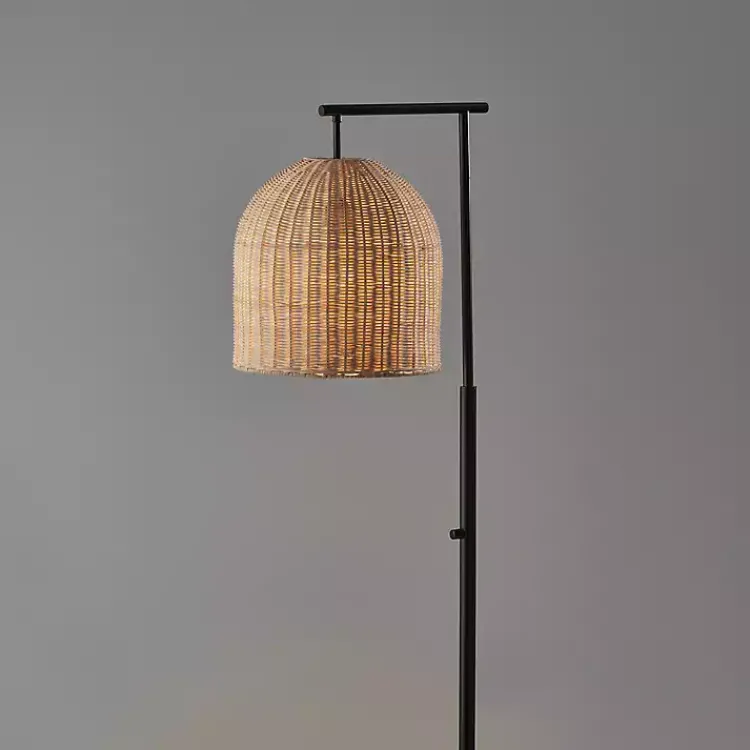 Kirklands Home Bronze and Woven Rat Stem Floor Lamp Tan Outlet