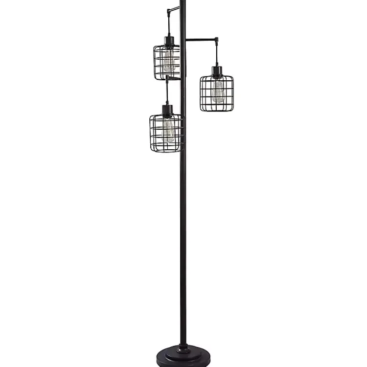 Kirklands Home Bronze Caged Metal 3-Tier Floor Lamp Brown Clearance