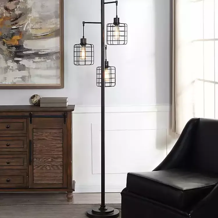 Kirklands Home Bronze Caged Metal 3-Tier Floor Lamp Brown Clearance