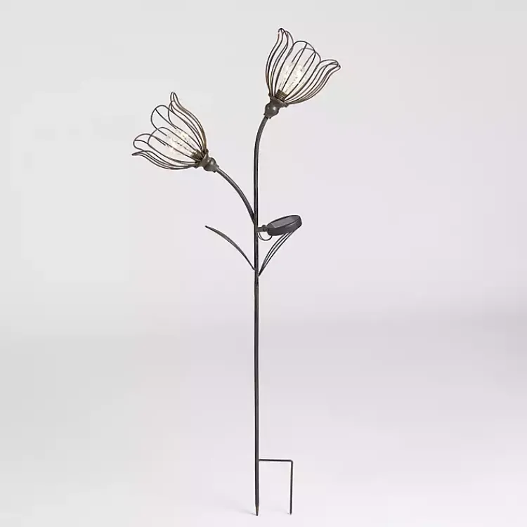 Kirklands Home Bronze Flowers Solar Lantern Yard Stake Gold