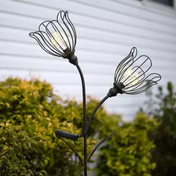 Kirklands Home Bronze Flowers Solar Lantern Yard Stake Gold