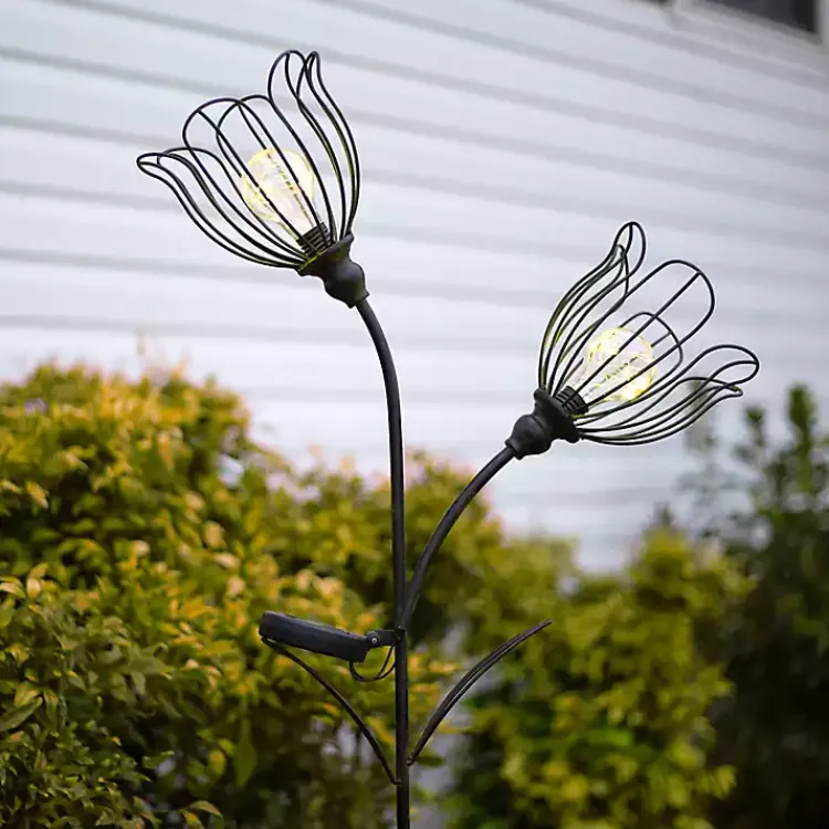 Kirklands Home Bronze Flowers Solar Lantern Yard Stake Gold