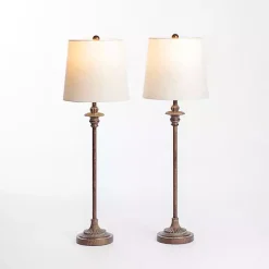 Kirklands Home Bronze Metal Candlestick Buffet Lamps, Set of 2 White Best