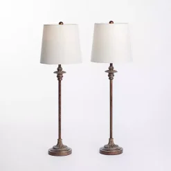 Kirklands Home Bronze Metal Candlestick Buffet Lamps, Set of 2 White Best