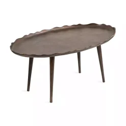 Kirklands Home Bronze Metal Deckled Edge Oval Coffee Table Brown Sale
