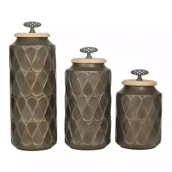 Decorative Bowls & Jars>Kirklands Home Bronze Metal Lattice Grid Jars, Set of 3 Brown