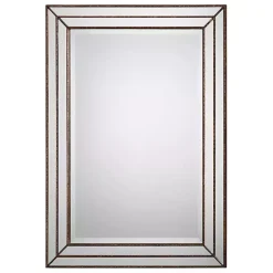 Kirklands Home Bronze Metallic Grooved Texture Wall Mirror Brown New