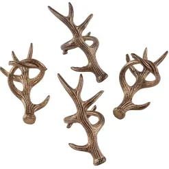 Kirklands Home Bronze Reindeer Antler Napkin Rings, Set of 4 Brown New
