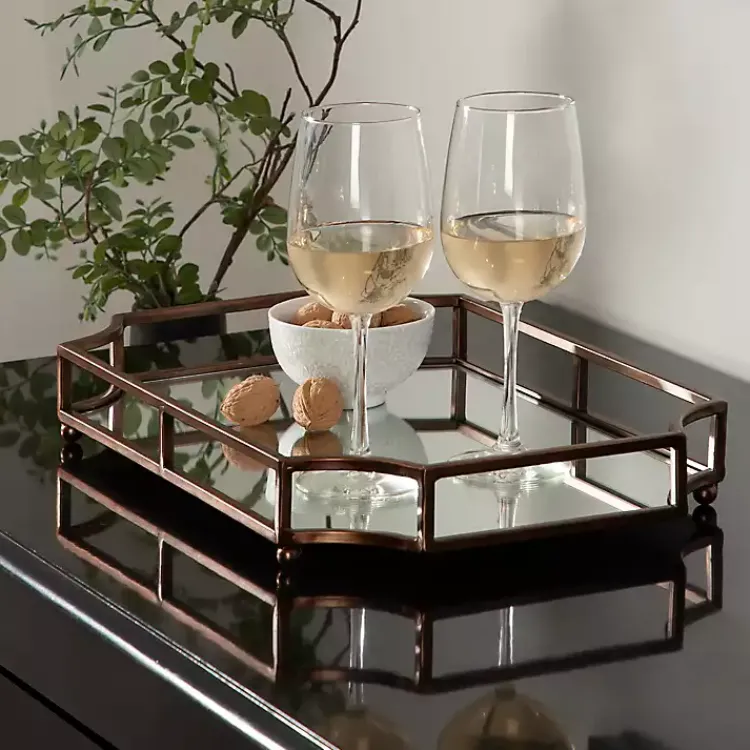 Decorative Trays>Kirklands Home Bronze Scalloped Reflective Tray Brown
