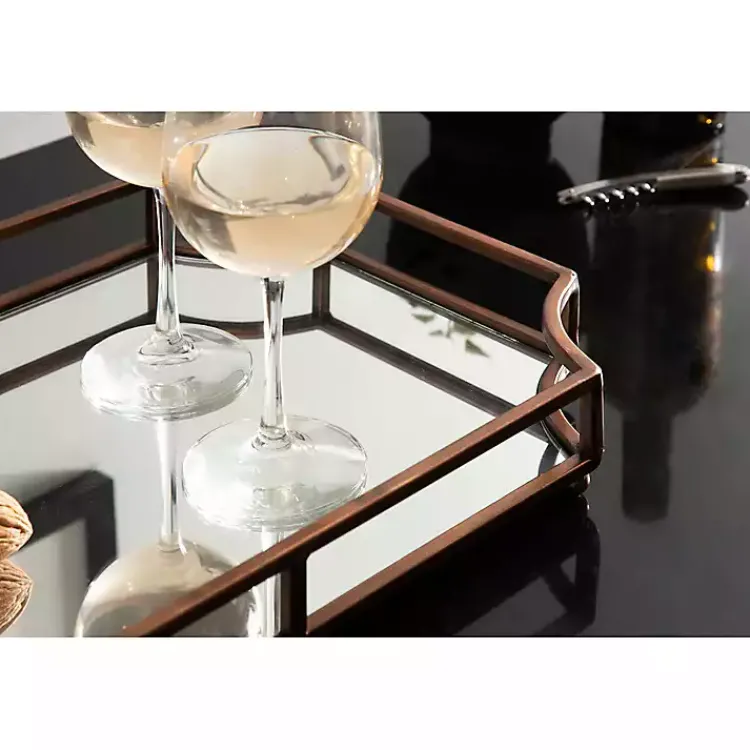 Decorative Trays>Kirklands Home Bronze Scalloped Reflective Tray Brown