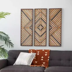 Kirklands Home Bronze Wood Geometric Wall Plaques, Set of 3 Tan Discount