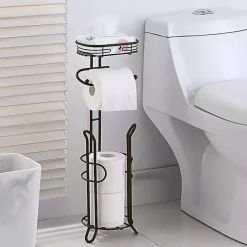 Kirklands Home Bronze Toilet Paper Storage Stand with Basket Brown Best