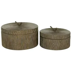 Baskets & Boxes>Kirklands Home Bronze Tree Bark Round Metal Boxes, Set of 2 Brown