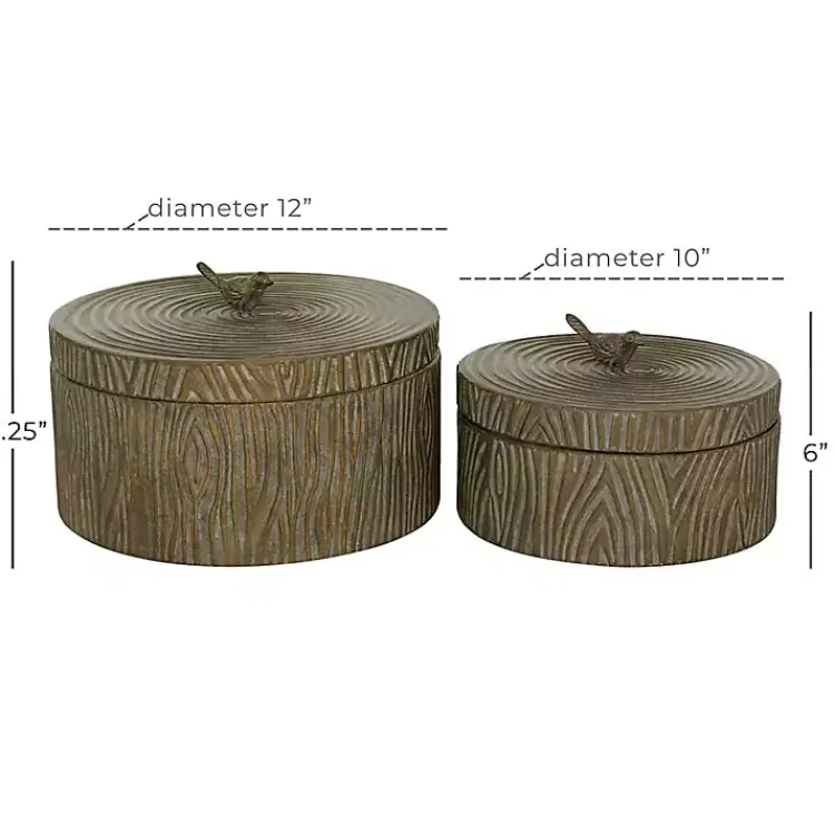 Baskets & Boxes>Kirklands Home Bronze Tree Bark Round Metal Boxes, Set of 2 Brown